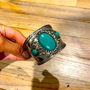 Lucky Brand Cuff Bracelet silver with turquoise and crystal embellishments!